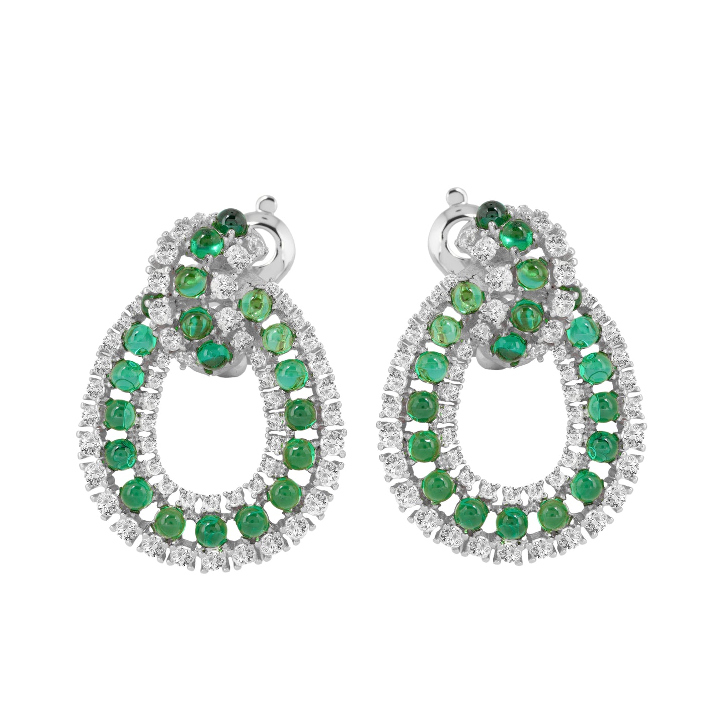 Luxurious White Gold-Plated Emerald and Diamond-Inspired Loop Earrings – Elegant Jewelry for Weddings, Parties, and Special Occasions