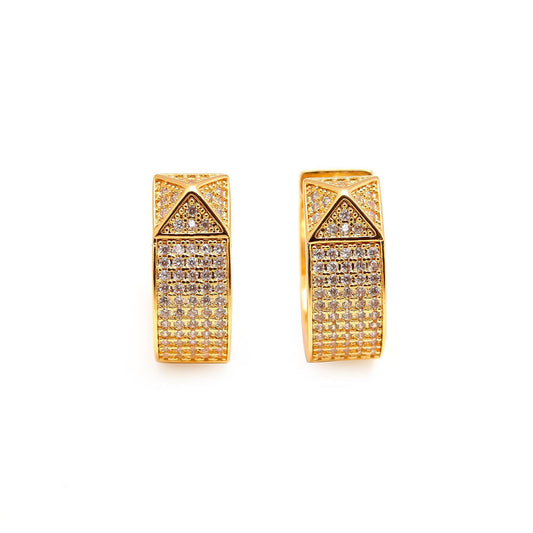 Luxurious Gold-Plated Geometric Pendant Necklace and Matching Earrings Set with Diamond-Inspired Detailing | Modern Elegance for Every Occasion