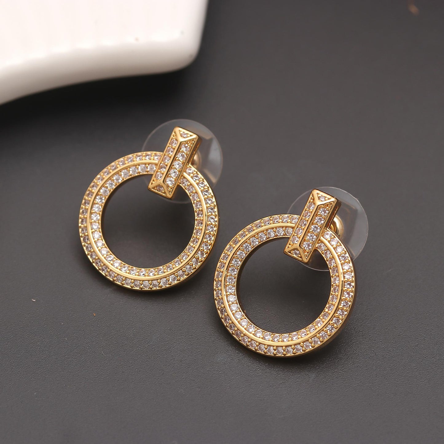 Elegant Gold-Plated Circular Pendant Necklace and Matching Earrings Set with Sparkling Diamond Accents | Timeless Jewelry for Every Occasion