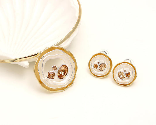 Contemporary Gold-Plated Transparent Pendant Necklace and Matching Earrings Set with Artistic Embedded Detailing | Statement Jewelry for Modern Elegance