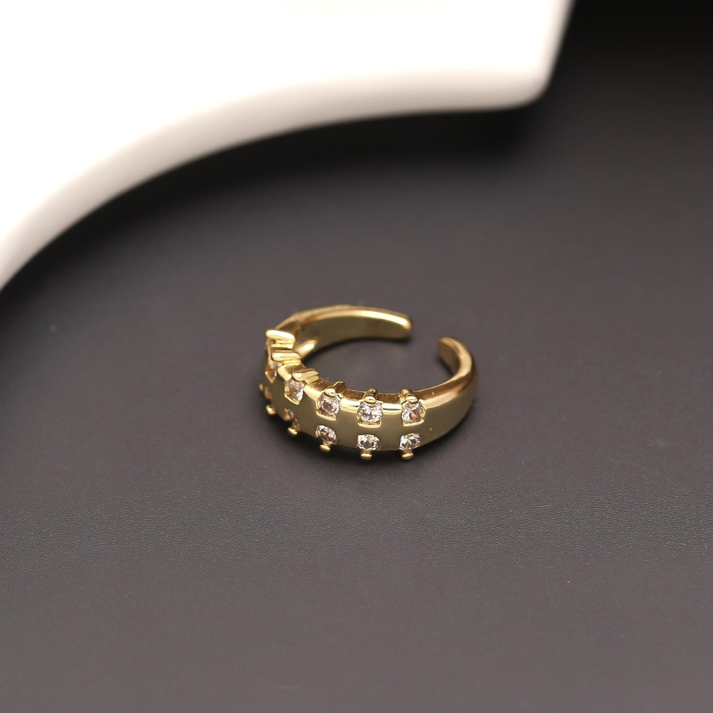 Luminous Band Ring with Dual Row Diamond Look Stones and Polished Gold Frame | Elegant Everyday Jewelry