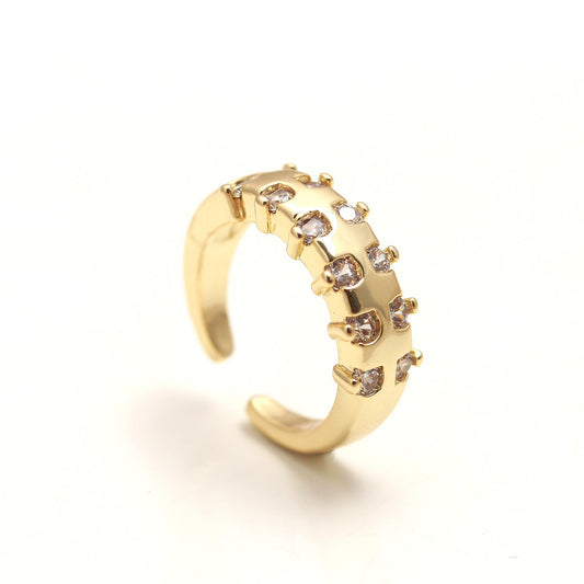 Luminous Band Ring with Dual Row Diamond Look Stones and Polished Gold Frame | Elegant Everyday Jewelry