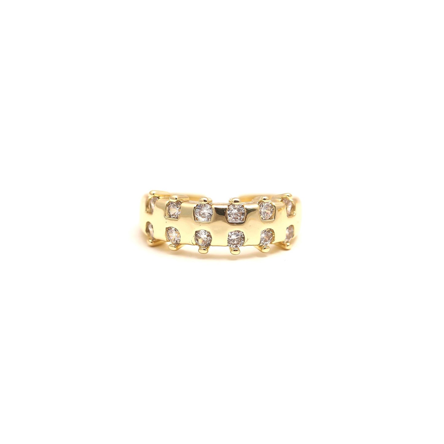 Luminous Band Ring with Dual Row Diamond Look Stones and Polished Gold Frame | Elegant Everyday Jewelry