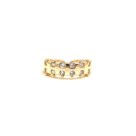 Luminous Band Ring with Dual Row Diamond Look Stones and Polished Gold Frame | Elegant Everyday Jewelry