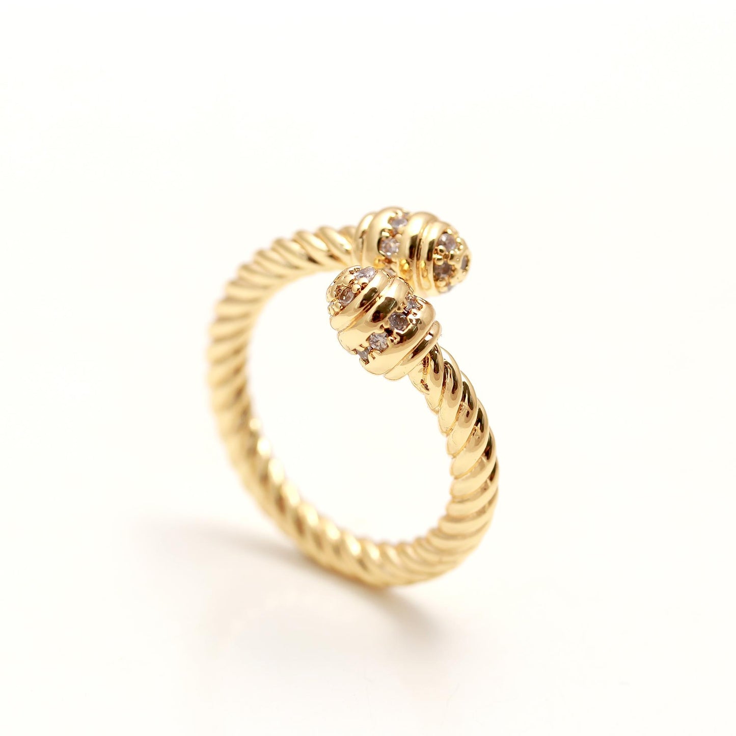 Twist Elegance Ring with Rope-Style Gold Band and Dual Diamond Look Accents | Contemporary Statement Jewelry