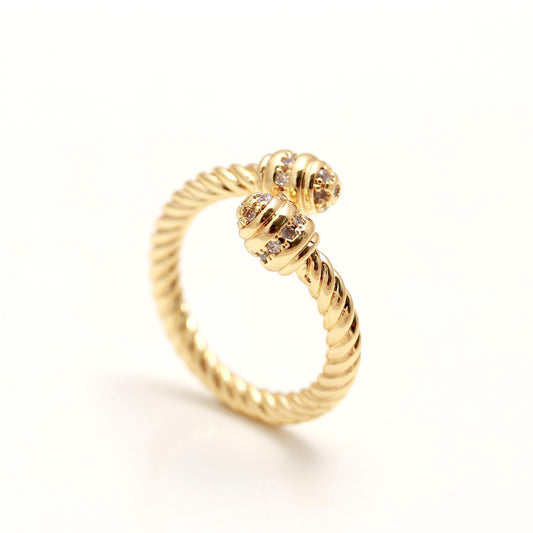 Twist Elegance Ring with Rope-Style Gold Band and Dual Diamond Look Accents | Contemporary Statement Jewelry