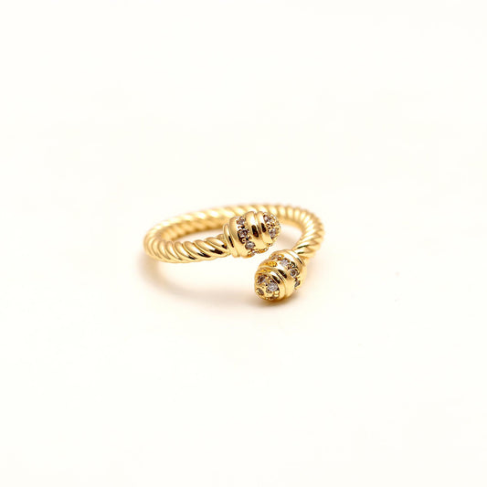 Twist Elegance Ring with Rope-Style Gold Band and Dual Diamond Look Accents | Contemporary Statement Jewelry