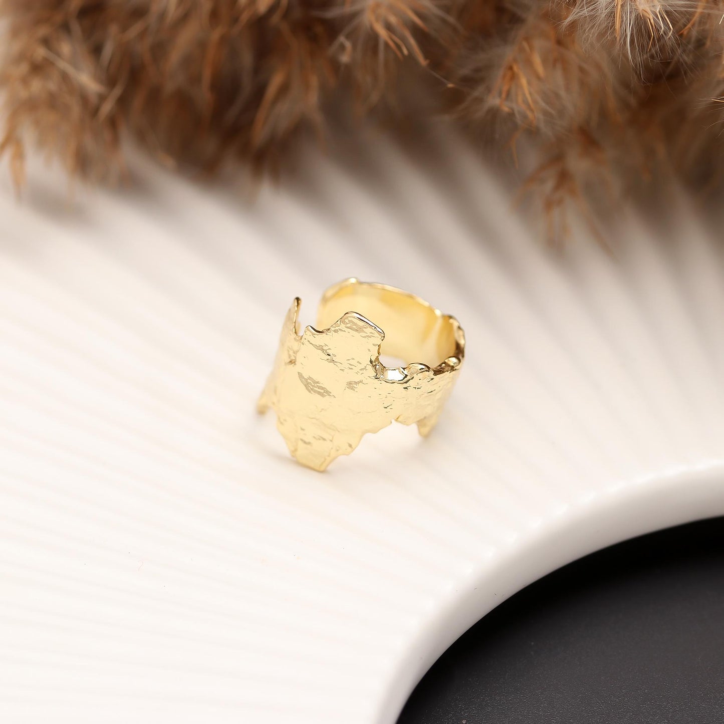 Organic Textured Wide Band Ring with Raw Sculptural Detailing | Bold Statement Jewelry for Modern Elegance