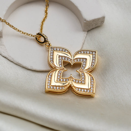 Gold Floral Drop Earrings and Pendant Necklace Set for Women | Designer Statement Jewelry | Elegant Party & Festive Wear