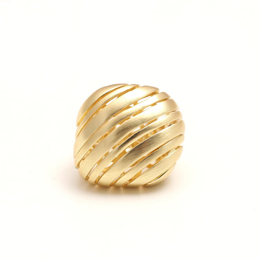 Sculpted Dome Ring with Satin Gold Finish and Textured Wave Detailing | Bold Statement Jewelry