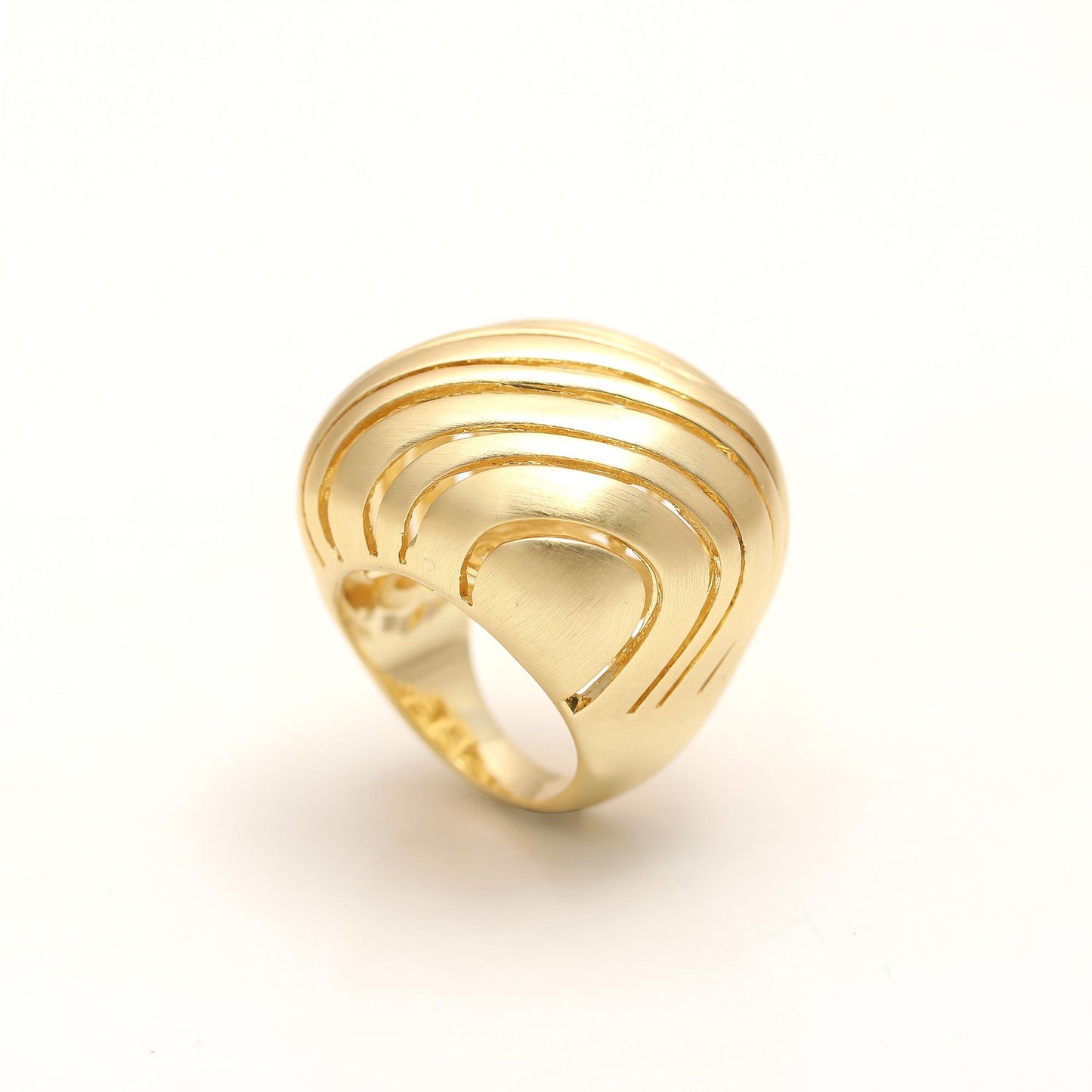 Sculpted Dome Ring with Satin Gold Finish and Textured Wave Detailing | Bold Statement Jewelry