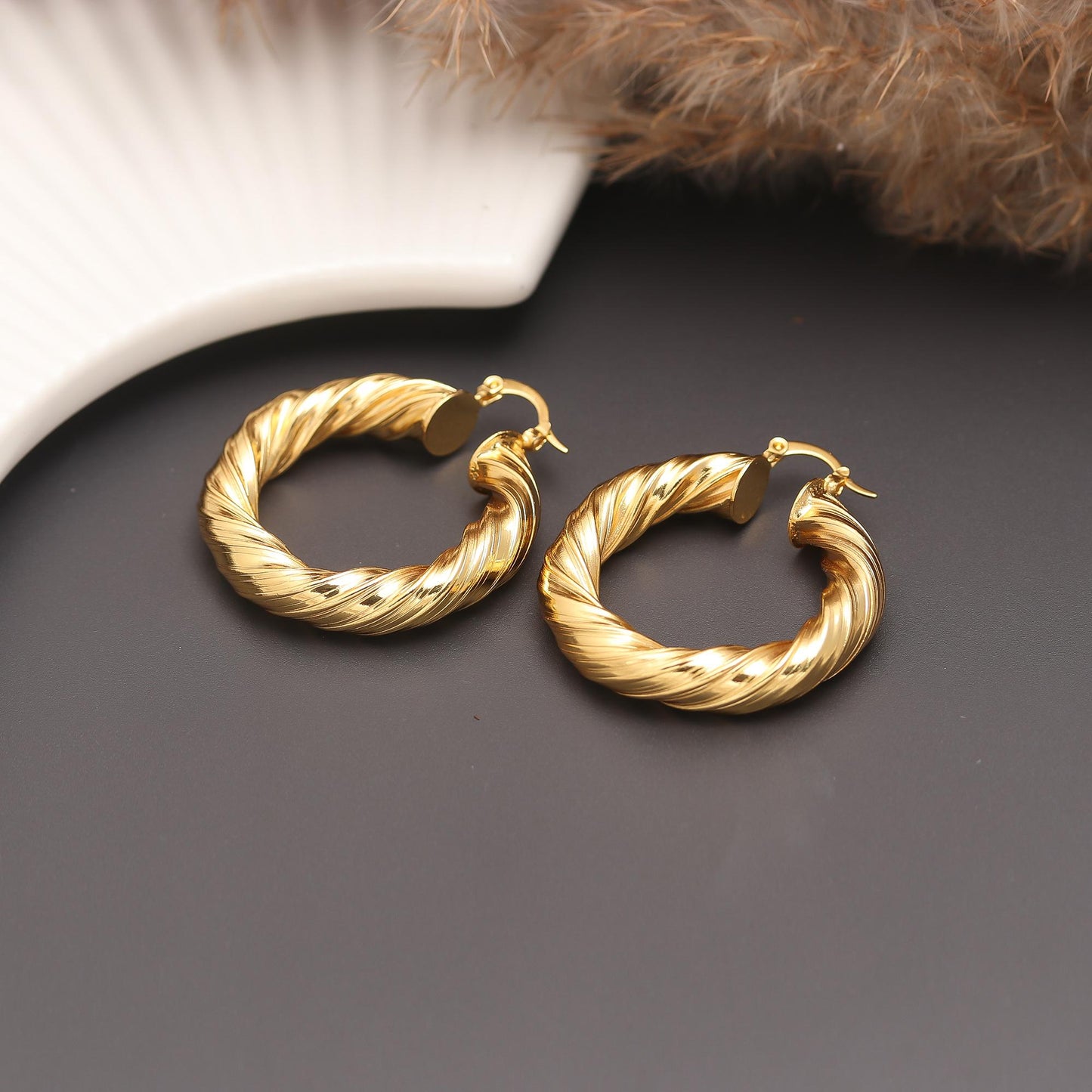 Gold-Plated Thick Braided Hoop Earrings with Rope-Inspired Twisted Design and Glossy Finish for Bold Classic Elegance