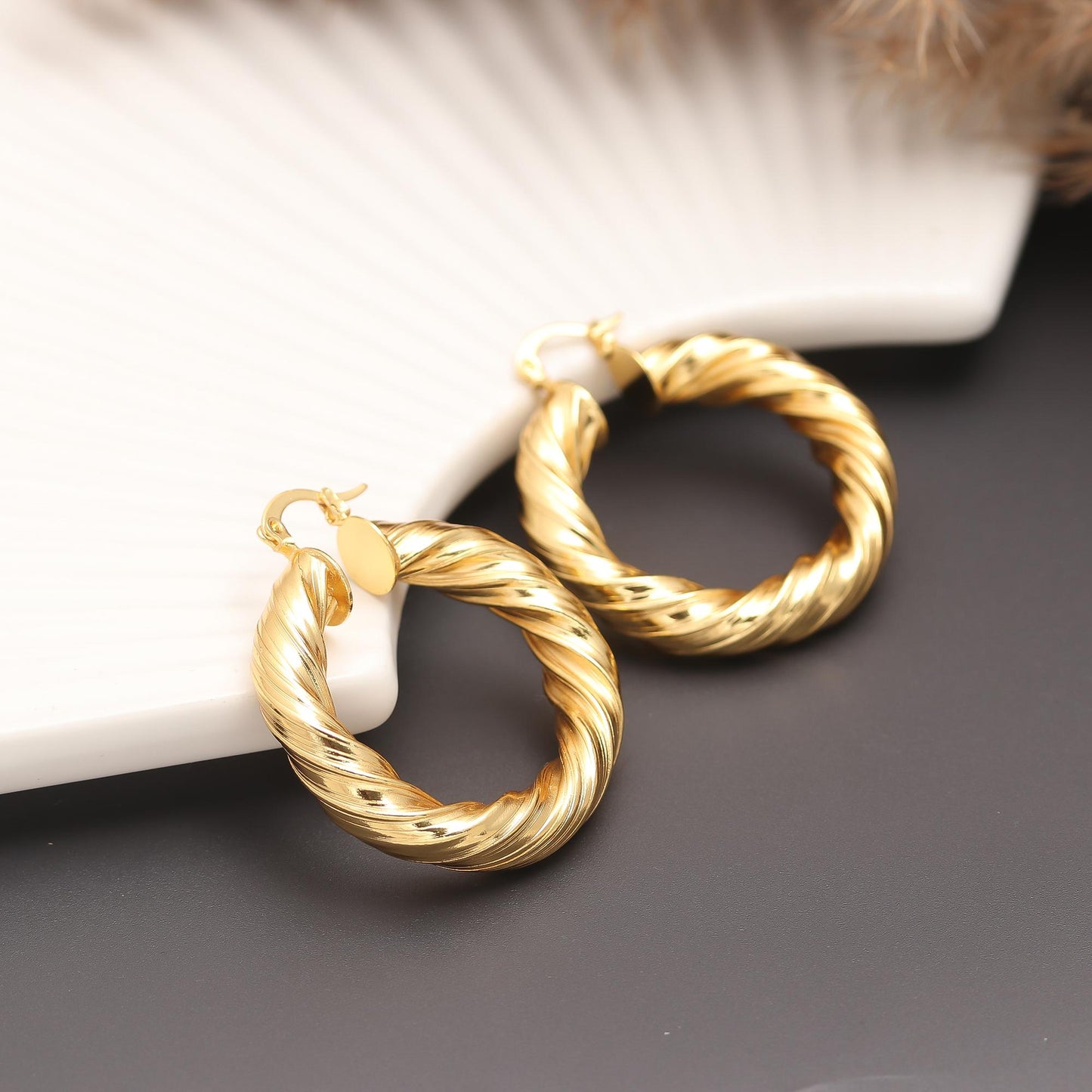 Gold-Plated Thick Braided Hoop Earrings with Rope-Inspired Twisted Design and Glossy Finish for Bold Classic Elegance