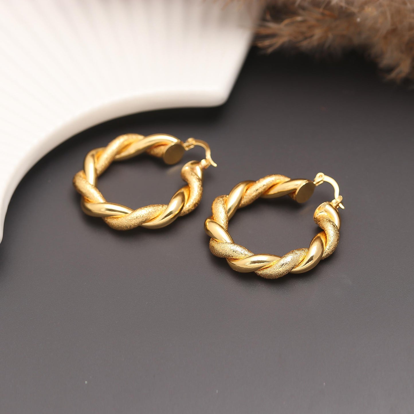 Gold-Plated Braided Hoop Earrings with Twisted Rope Design and Polished Finish for Classic Everyday and Festive Elegance