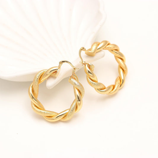 Gold-Plated Braided Hoop Earrings with Twisted Rope Design and Polished Finish for Classic Everyday and Festive Elegance