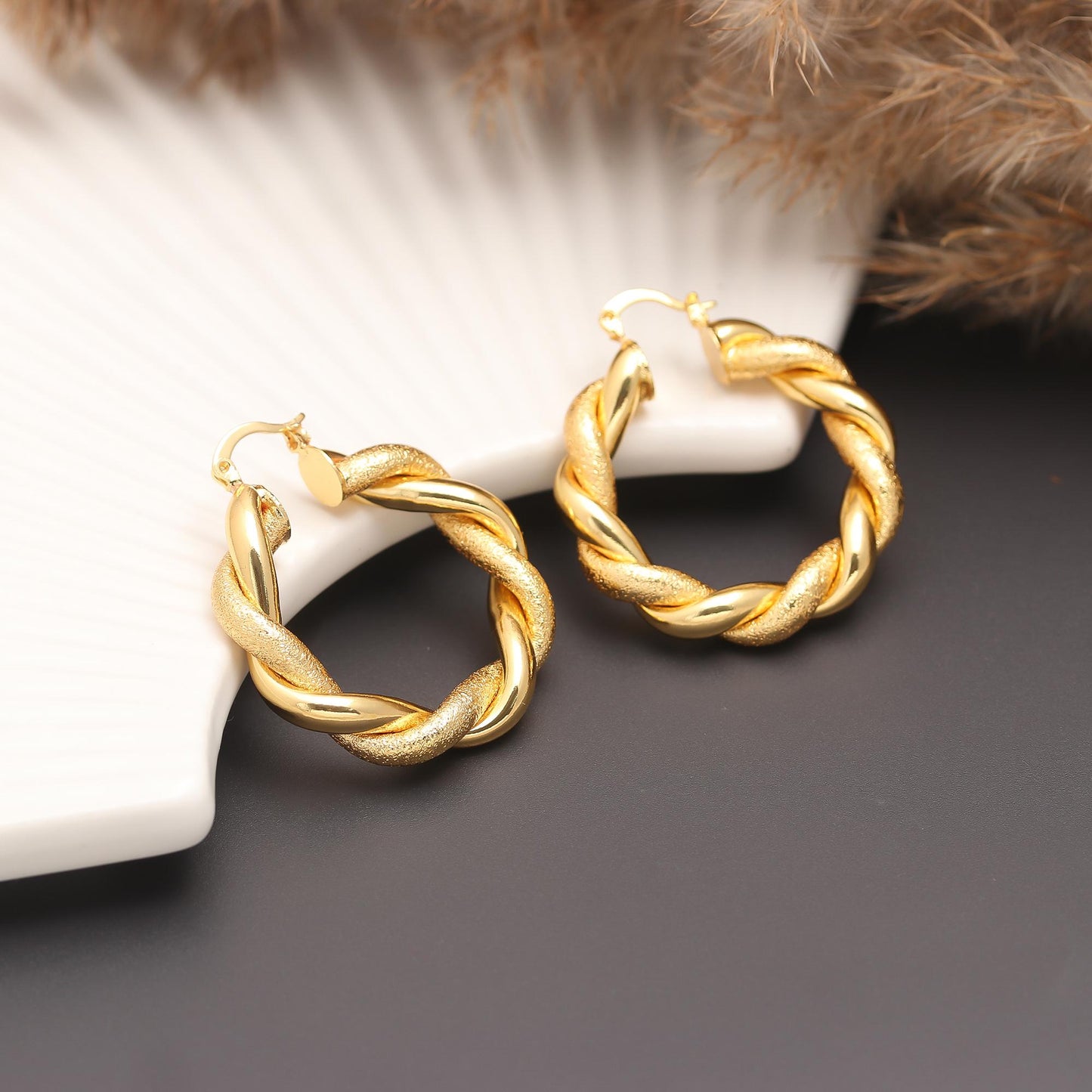 Gold-Plated Braided Hoop Earrings with Twisted Rope Design and Polished Finish for Classic Everyday and Festive Elegance