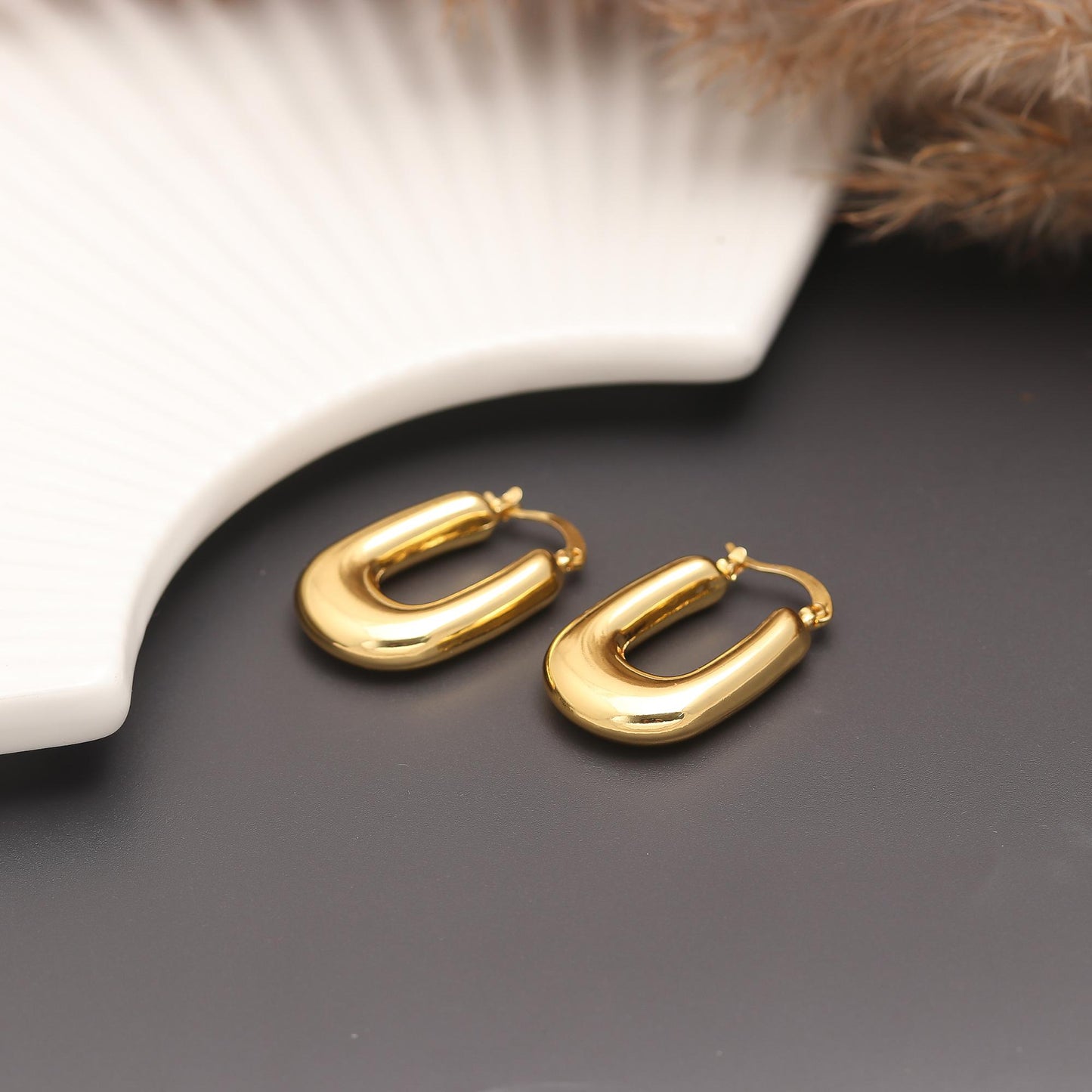 Gold-Plated U-Shaped Hoop Earrings with Bold Contemporary Silhouette and High-Shine Finish for Modern Statement Style