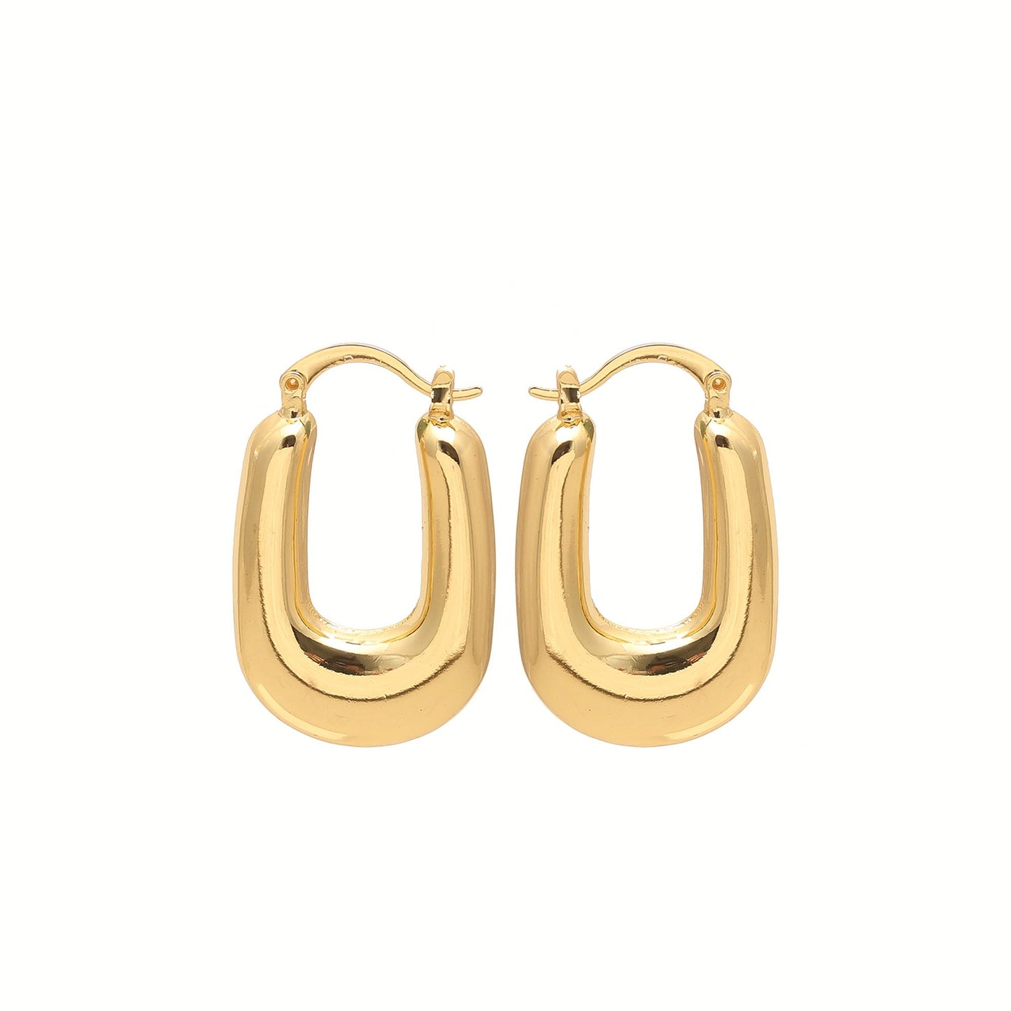 Gold-Plated U-Shaped Hoop Earrings with Bold Contemporary Silhouette and High-Shine Finish for Modern Statement Style