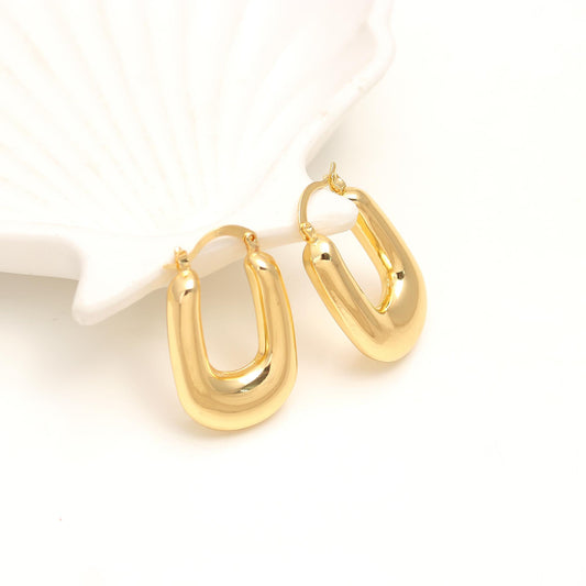 Gold-Plated U-Shaped Hoop Earrings with Bold Contemporary Silhouette and High-Shine Finish for Modern Statement Style