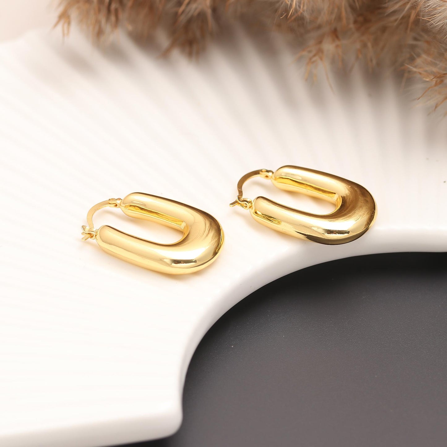Gold-Plated U-Shaped Hoop Earrings with Bold Contemporary Silhouette and High-Shine Finish for Modern Statement Style