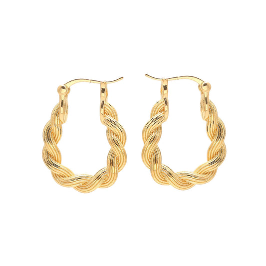 Gold-Plated Braided Rope-Design Hoop Earrings with Textured Detailing for Classic Charm and Stylish Sophistication