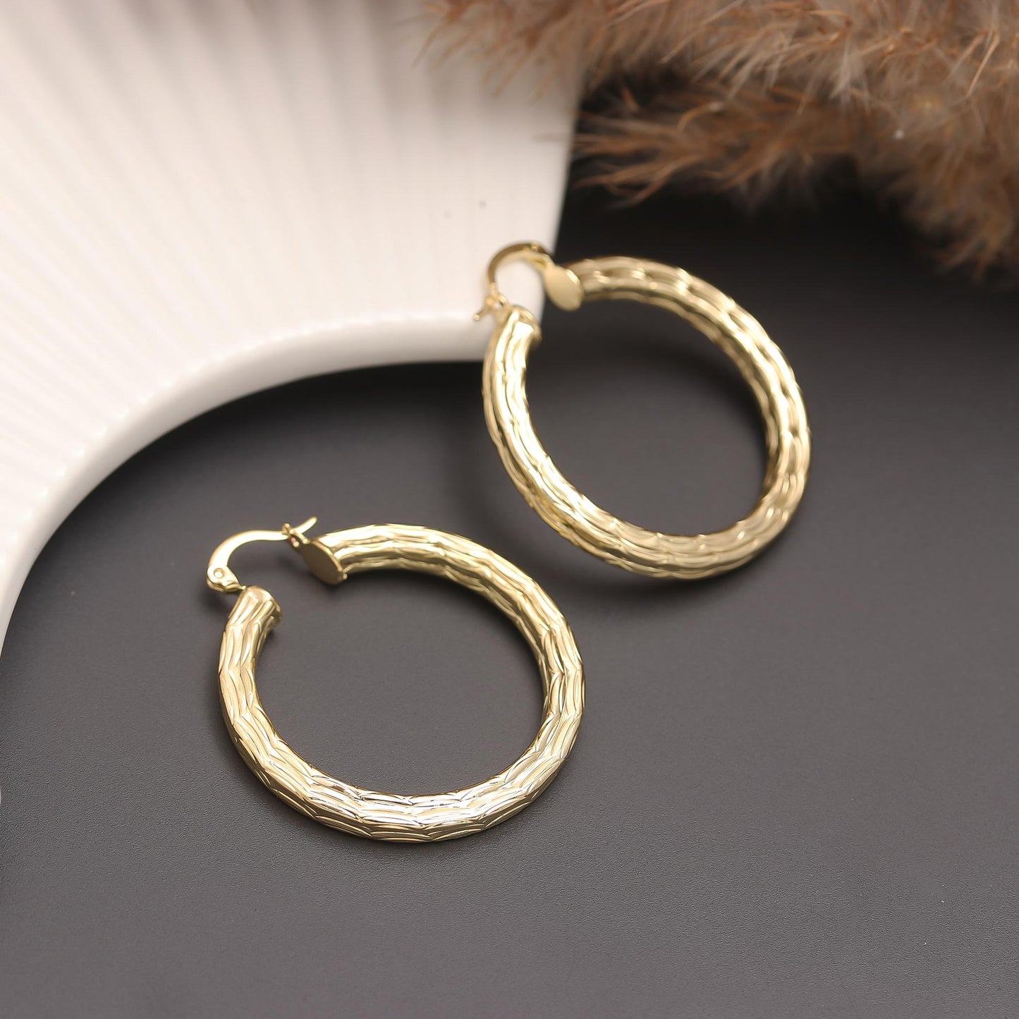 Gold-Plated Classic Round Hoop Earrings with Intricate Textured Detailing for Timeless Everyday and Festive Elegance