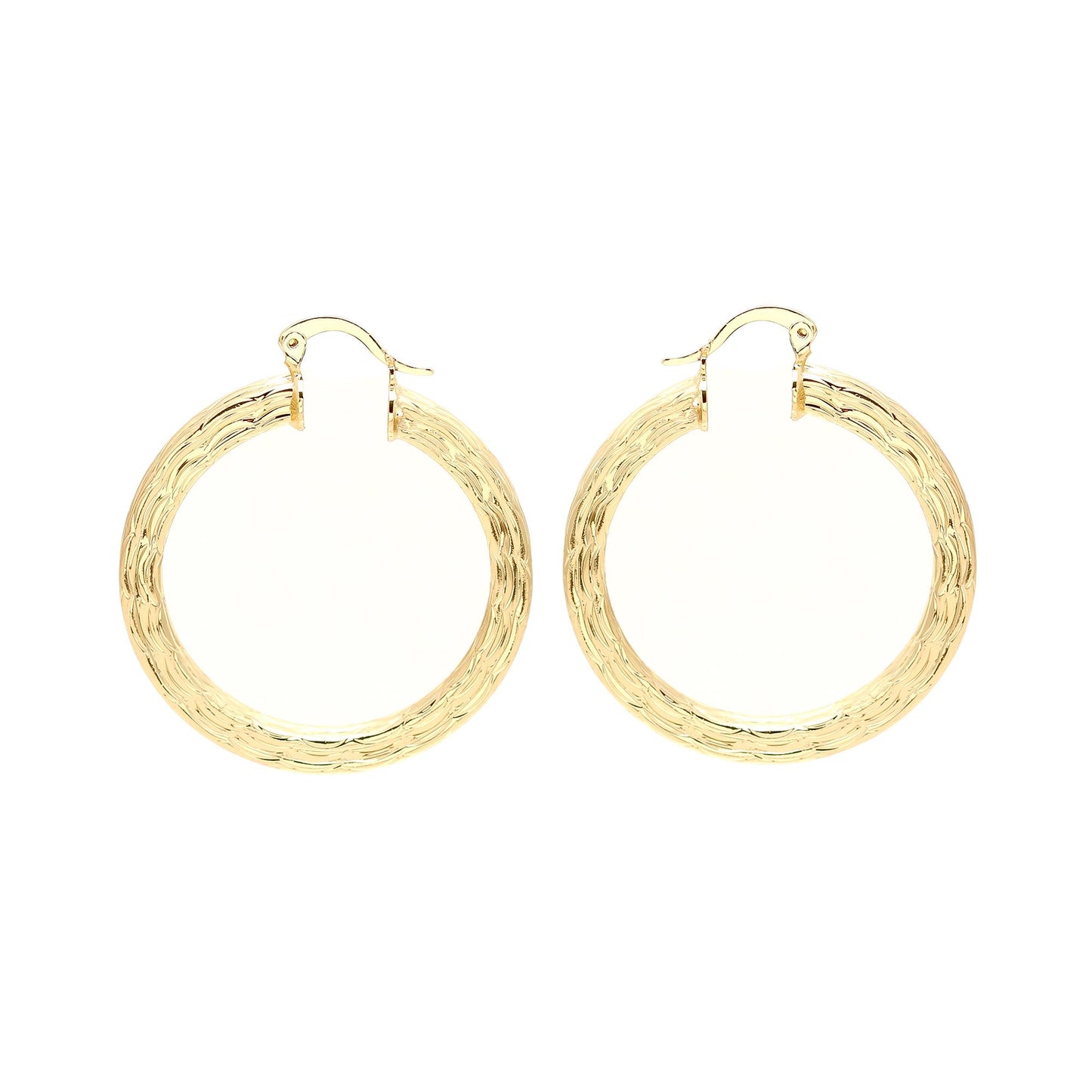 Gold-Plated Classic Round Hoop Earrings with Intricate Textured Detailing for Timeless Everyday and Festive Elegance
