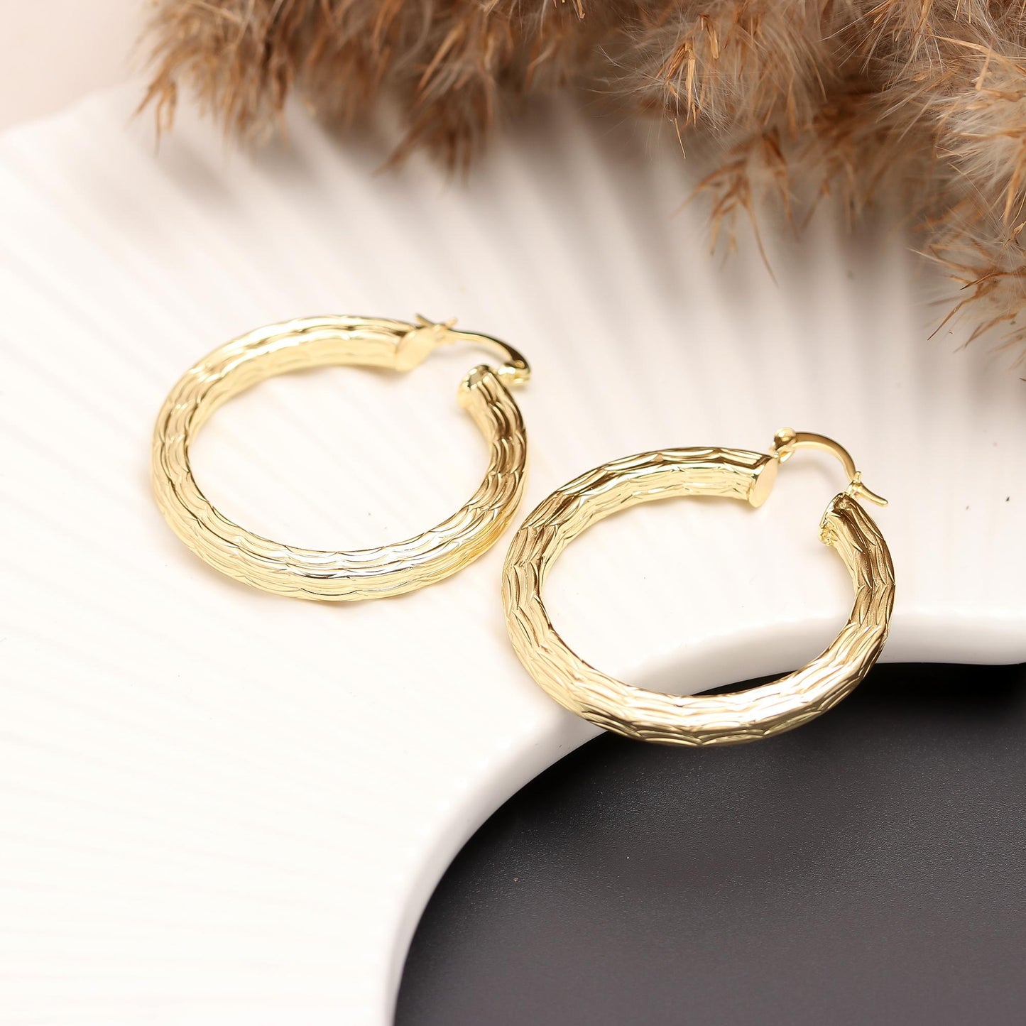 Gold-Plated Classic Round Hoop Earrings with Intricate Textured Detailing for Timeless Everyday and Festive Elegance