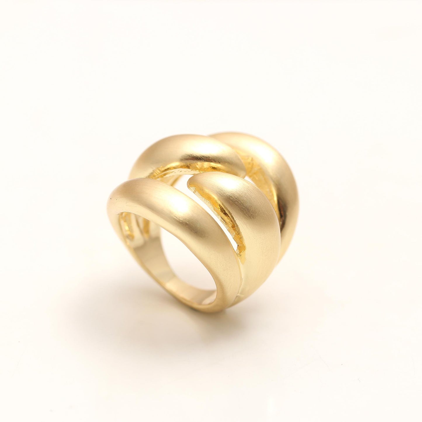 Contemporary Overlap Dome Ring with Matte Satin Gold Texture and Sculptural Curves | Modern Statement Jewelry