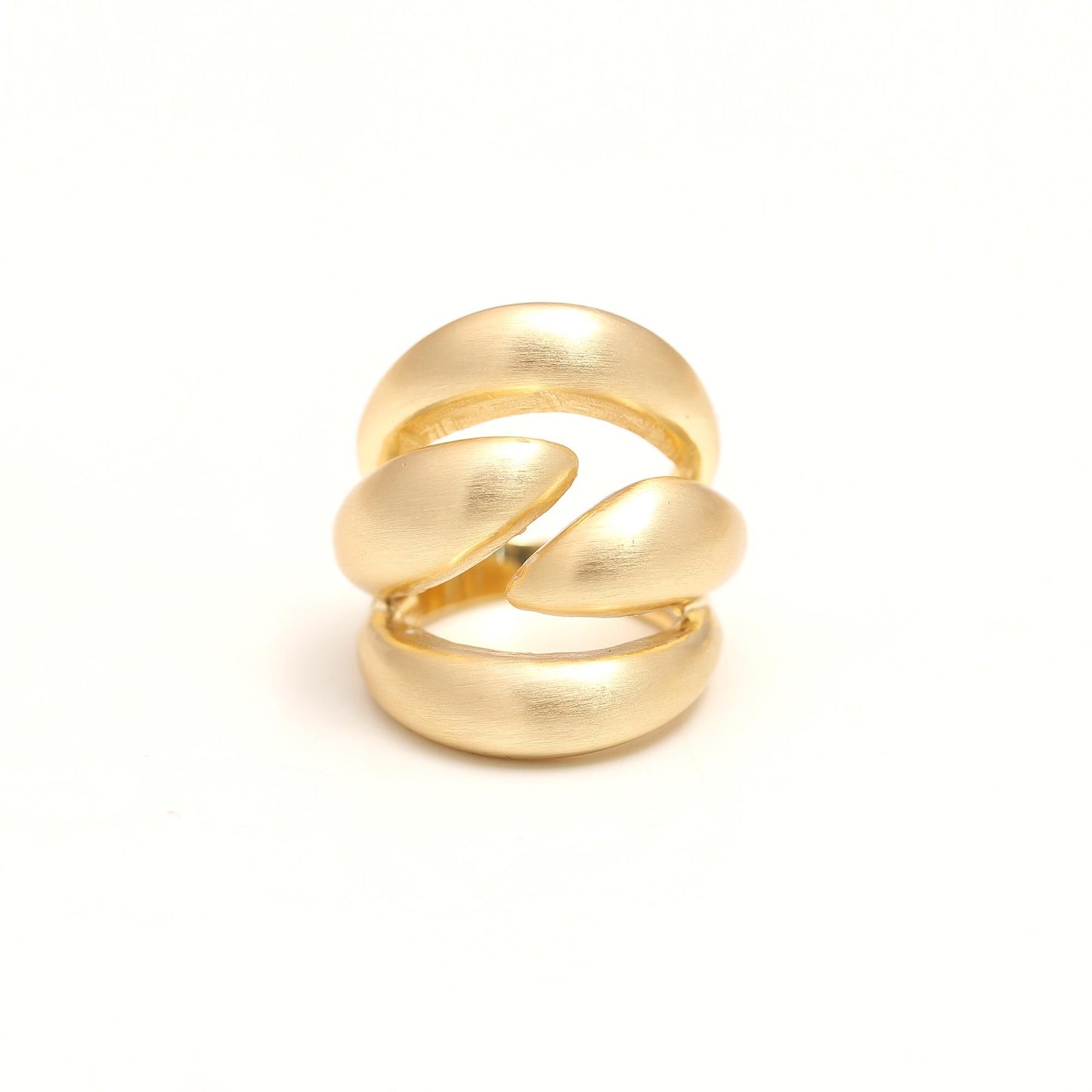 Contemporary Overlap Dome Ring with Matte Satin Gold Texture and Sculptural Curves | Modern Statement Jewelry
