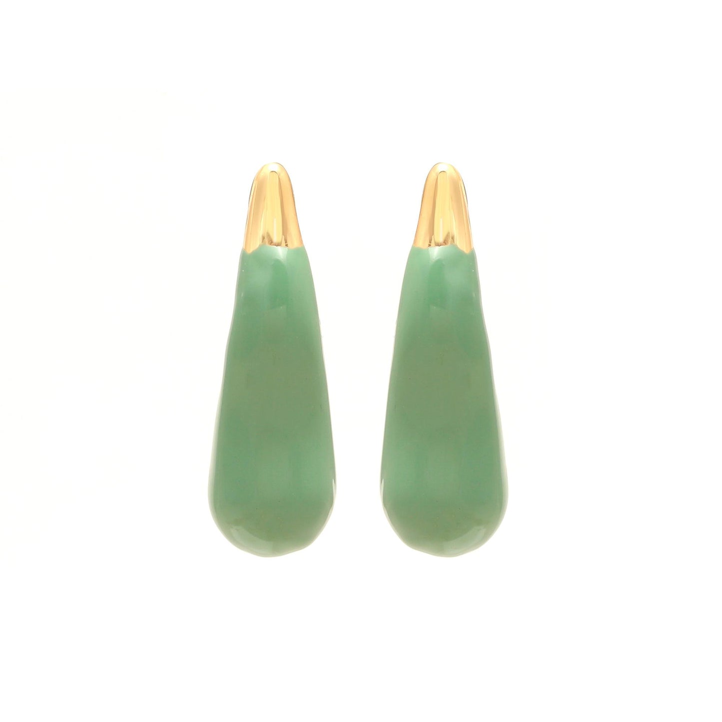 Gold-Plated Teardrop Dangling Earrings with Glossy Green Enamel Finish for Minimal Elegance and Modern Sophistication