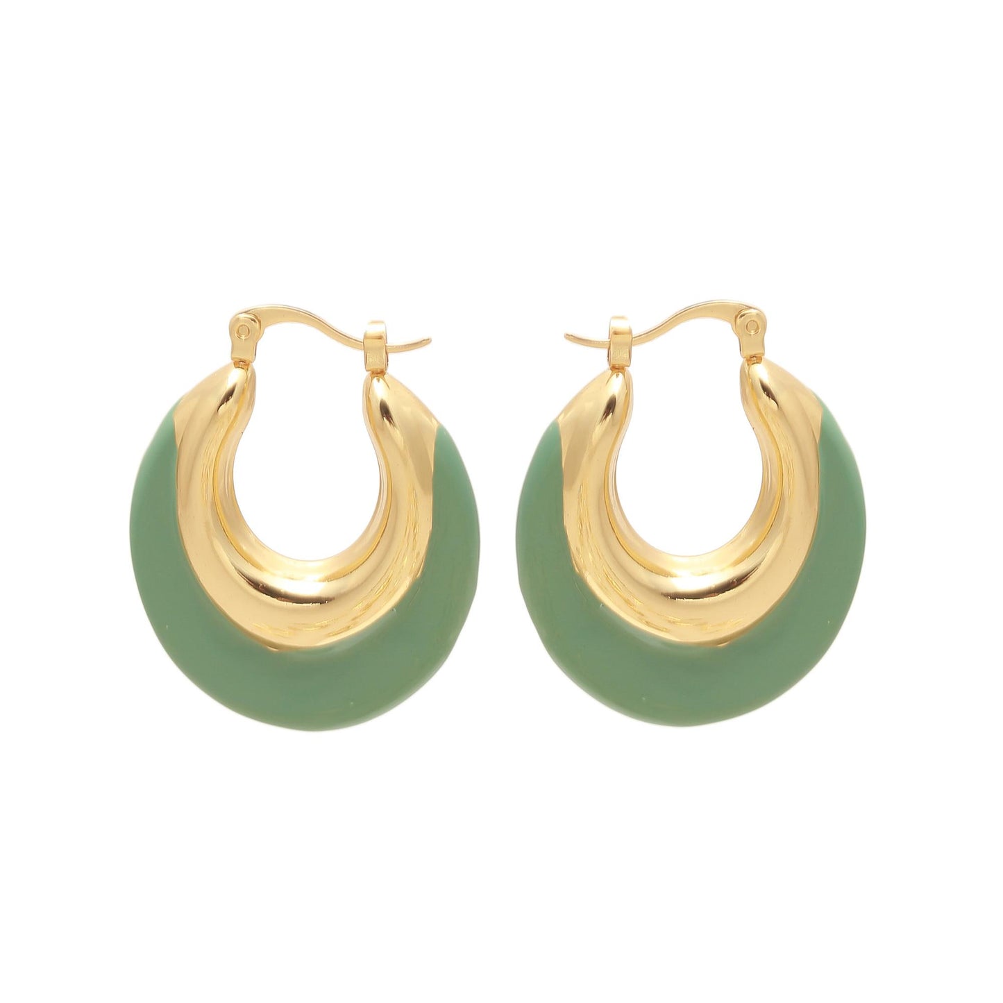 Elegant Green Enamel and Gold-Plated Hoop Earrings – Modern Classic Jewelry for Everyday and Festive Wear