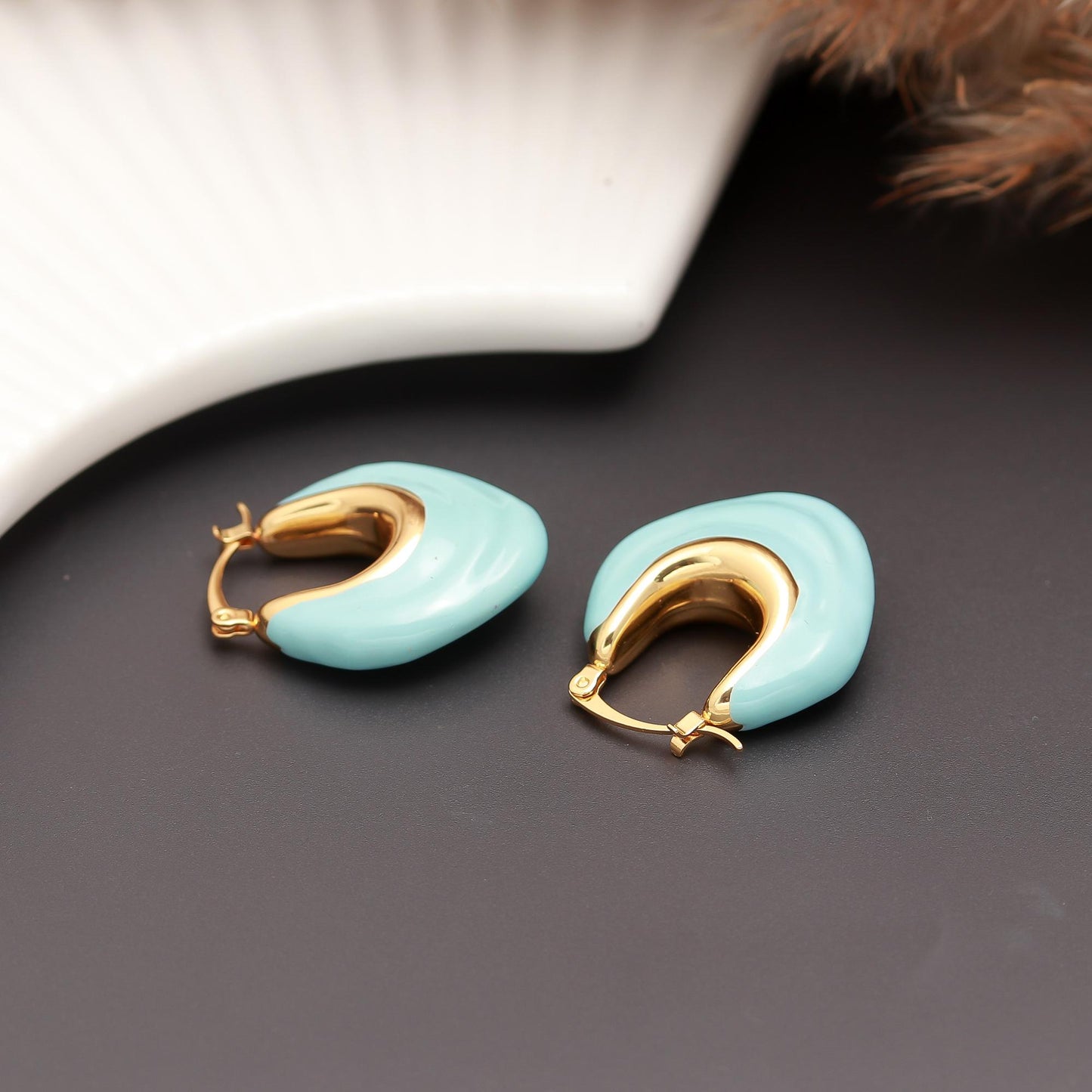 Gold-Plated Hoop Earrings with Pastel Blue Enamel – Modern Fusion Jewelry for Effortless Everyday and Occasion Styling