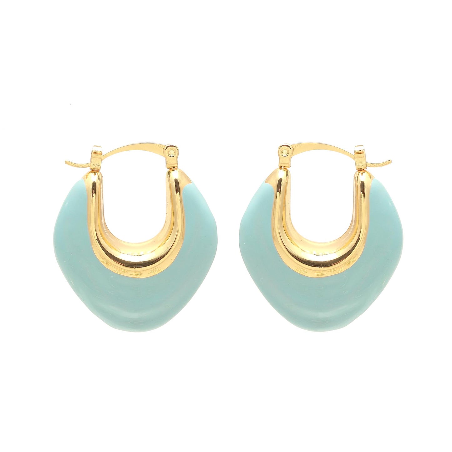 Gold-Plated Hoop Earrings with Pastel Blue Enamel – Modern Fusion Jewelry for Effortless Everyday and Occasion Styling