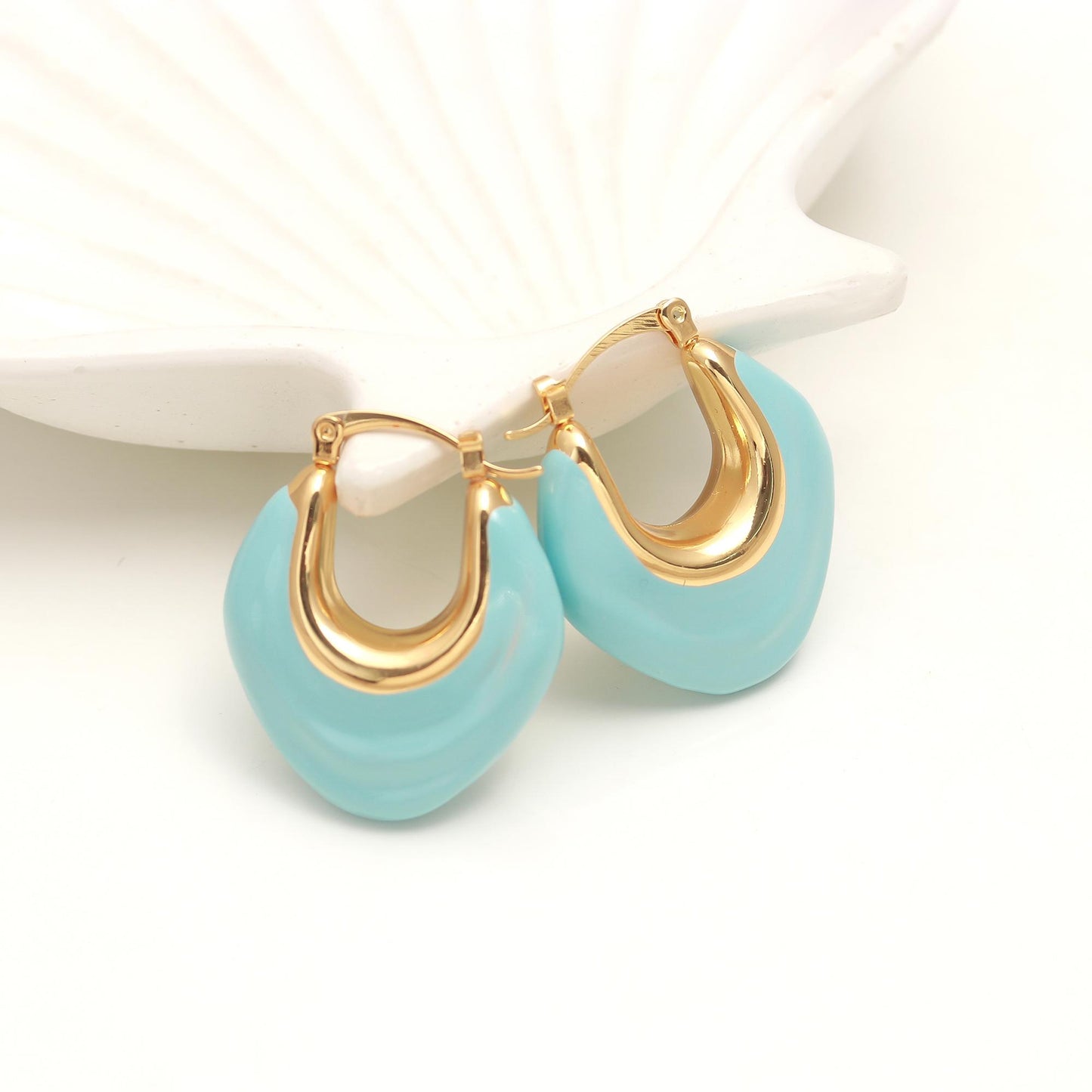 Gold-Plated Hoop Earrings with Pastel Blue Enamel – Modern Fusion Jewelry for Effortless Everyday and Occasion Styling