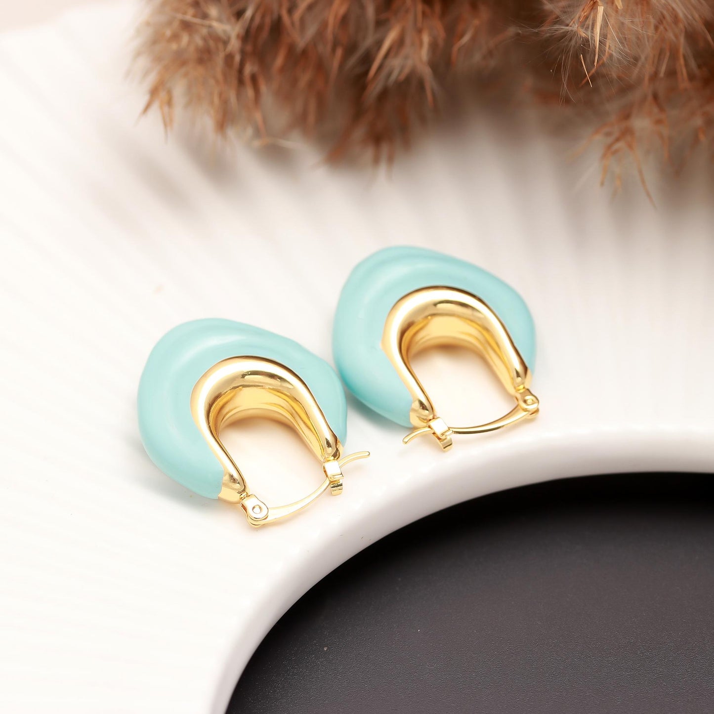Gold-Plated Hoop Earrings with Pastel Blue Enamel – Modern Fusion Jewelry for Effortless Everyday and Occasion Styling