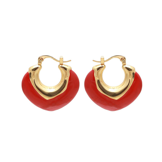 Gold-Plated Hoop Earrings with Vibrant Red Enamel – Bold Contemporary Jewelry for Statement Everyday & Occasion Wear