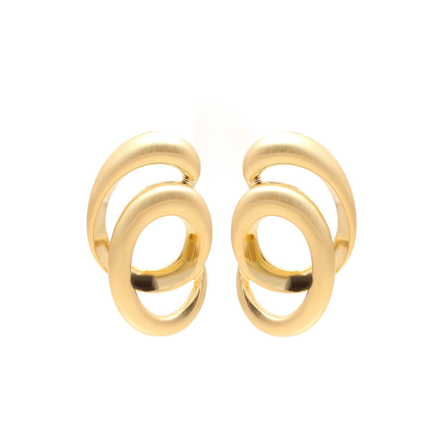 Gold-Plated Overlapping Oval Stud Earrings with Layered Minimalist Design and Smooth Polished Finish for Modern Elegance