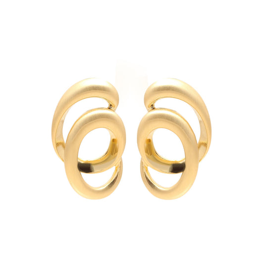 Gold-Plated Overlapping Oval Stud Earrings with Layered Minimalist Design and Smooth Polished Finish for Modern Elegance