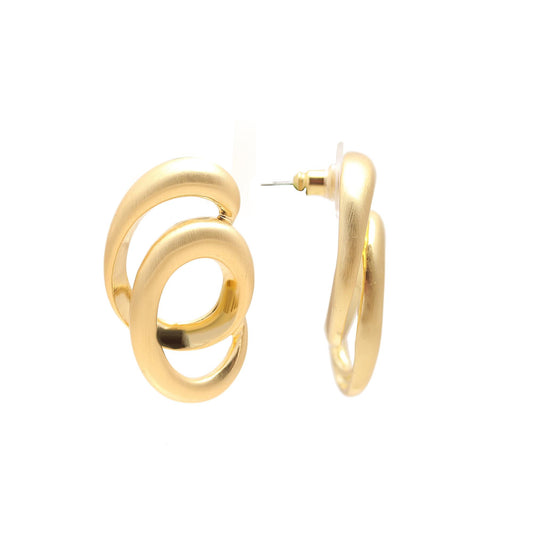 Gold-Plated Overlapping Oval Stud Earrings with Layered Minimalist Design and Smooth Polished Finish for Modern Elegance
