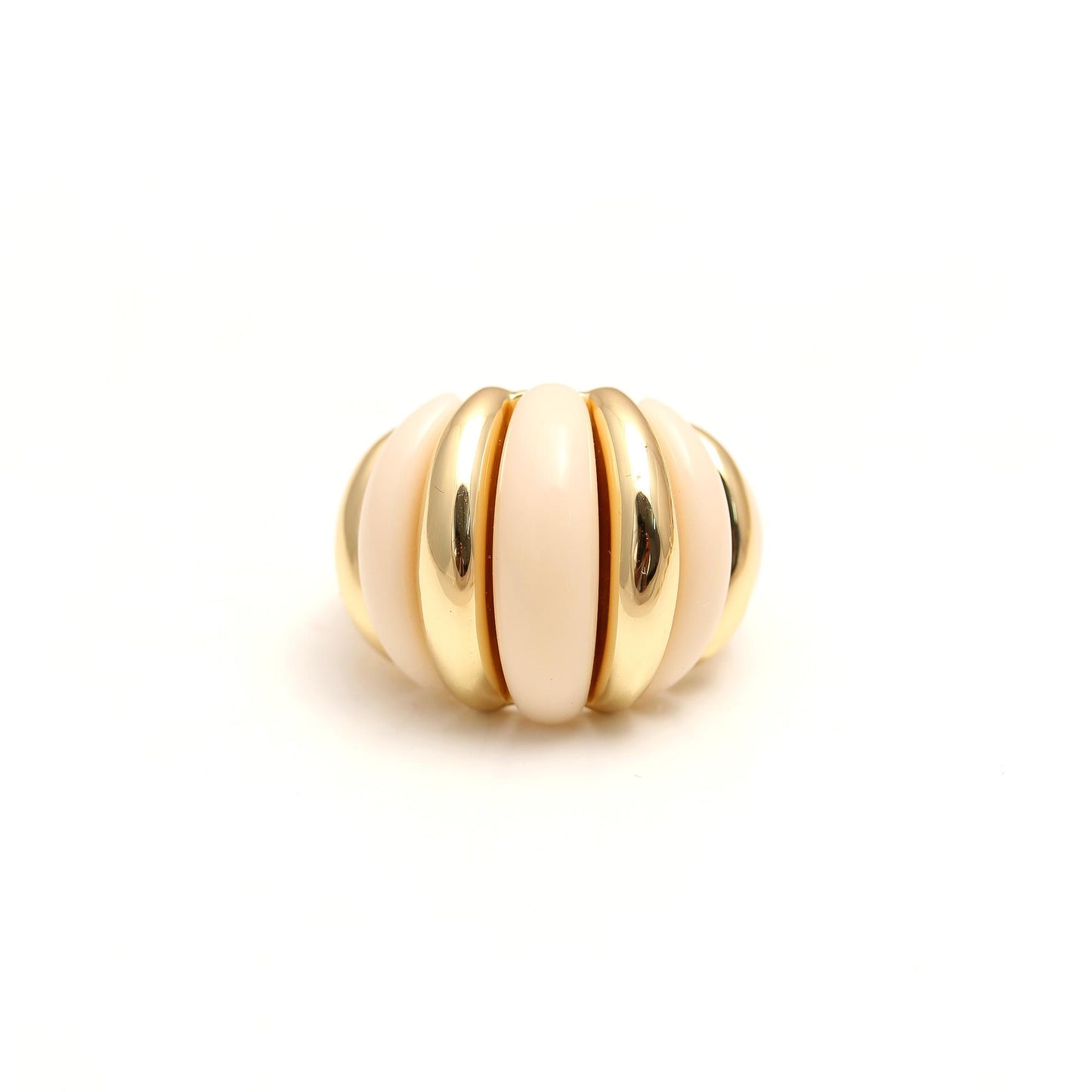 Vintage-Style Dome Ring with Glossy Nude Enamel Panels and Polished Gold Frame | Statement Accessory