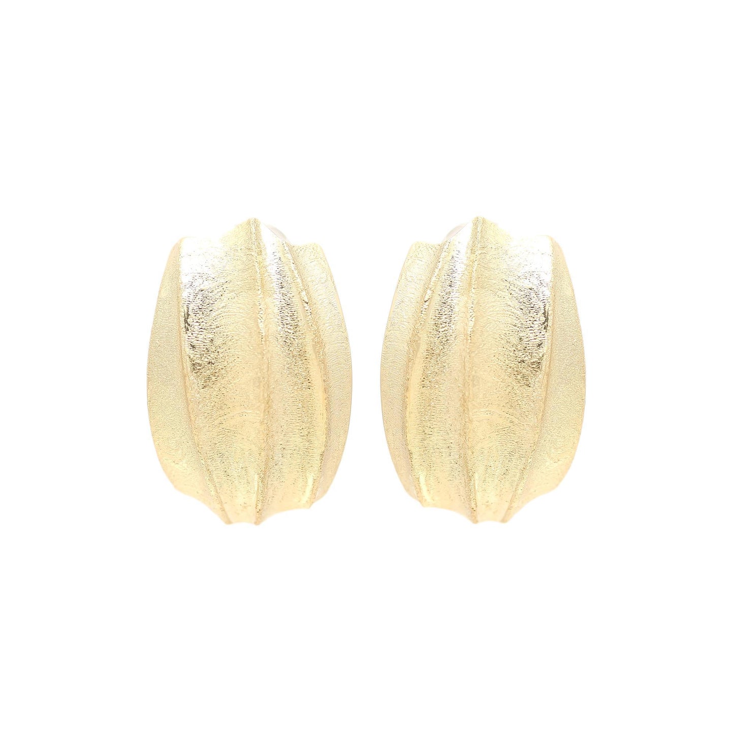 Gold-Plated Domed Stud Earrings with Matte Textured Finish and Grooved Detailing for Classic Timeless Sophistication