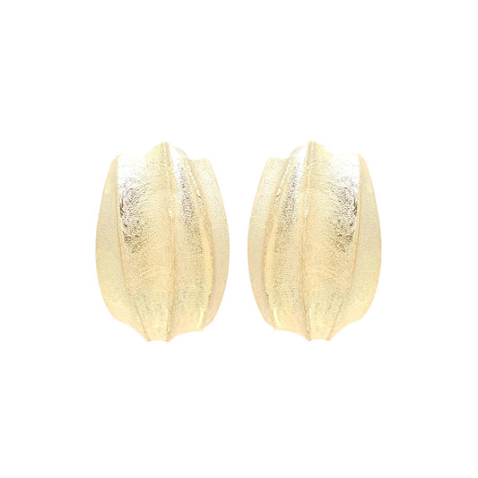 Gold-Plated Domed Stud Earrings with Matte Textured Finish and Grooved Detailing for Classic Timeless Sophistication