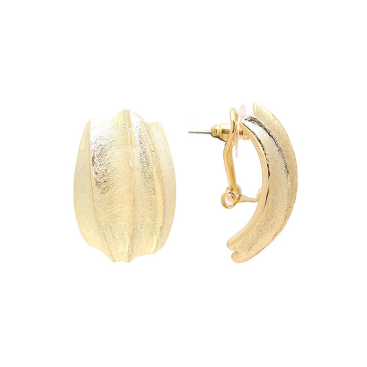 Gold-Plated Domed Stud Earrings with Matte Textured Finish and Grooved Detailing for Classic Timeless Sophistication