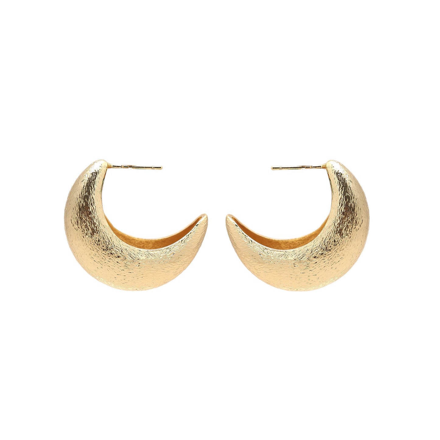 Crescent-Shaped Textured Gold-Tone Earrings – Elegant Statement Hoops for Modern and Festive Styling