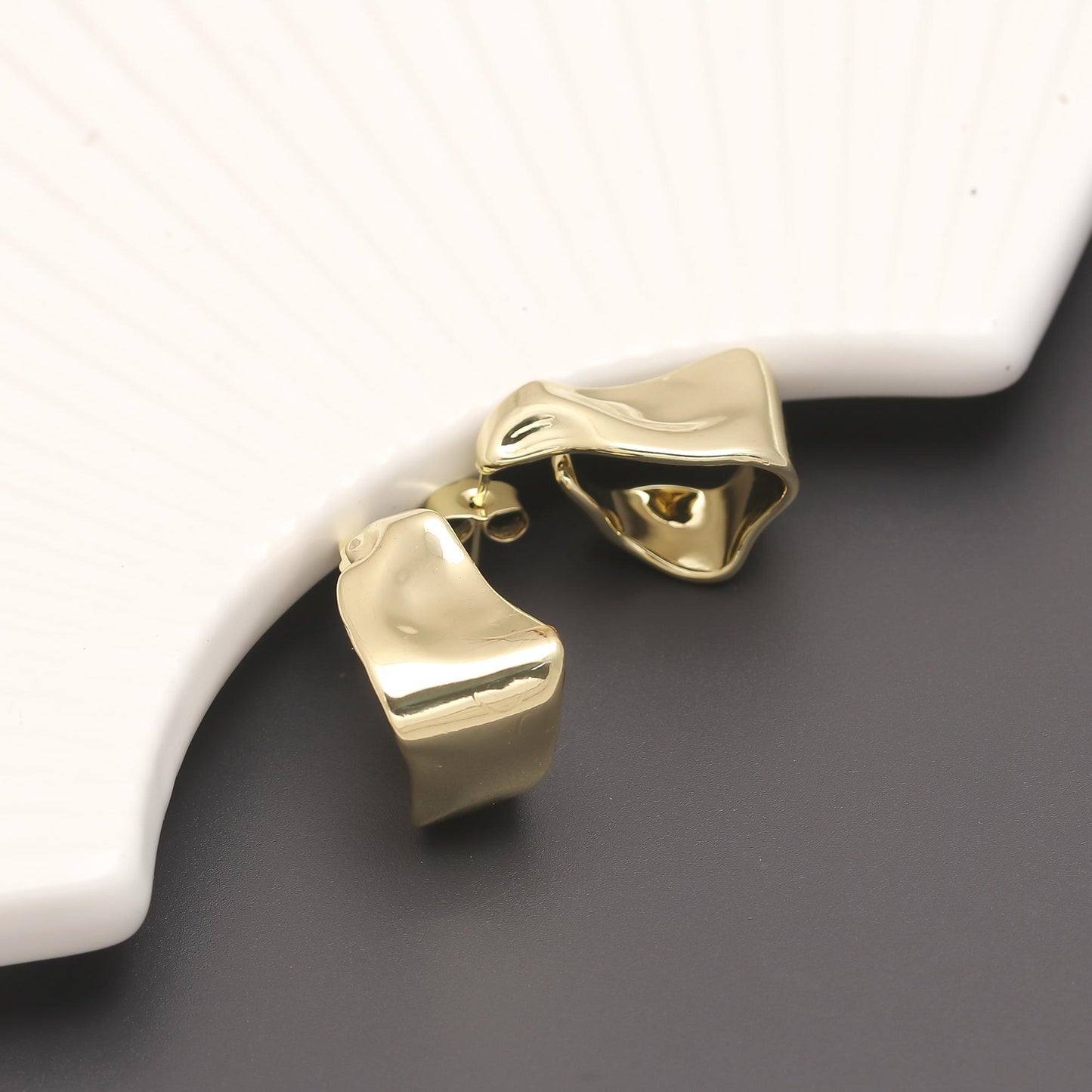 Gold-Plated Minimal Sculptural Stud Earrings with Smooth Polished Finish for Contemporary Everyday Elegance