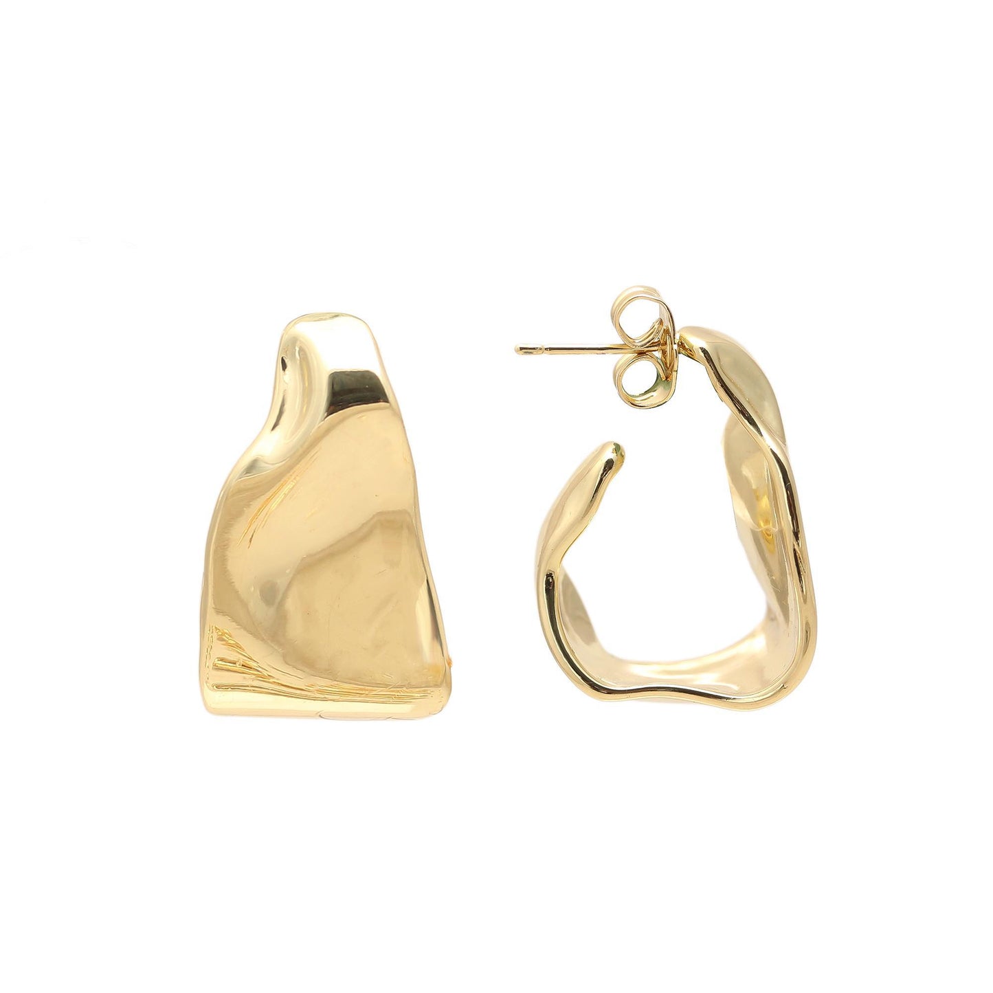 Gold-Plated Minimal Sculptural Stud Earrings with Smooth Polished Finish for Contemporary Everyday Elegance