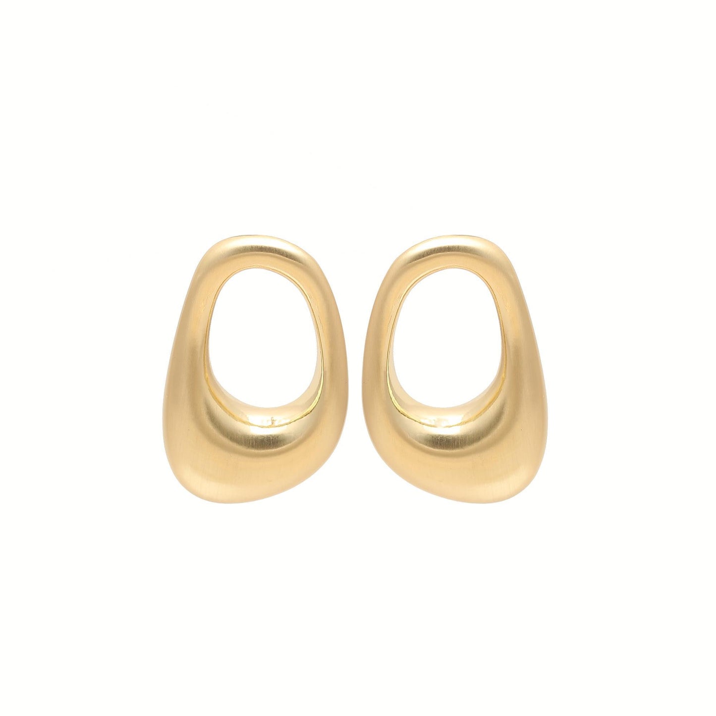 Gold-Plated Abstract Hollow Oval Stud Earrings with Polished Smooth Finish for Minimalist Contemporary Statement Style