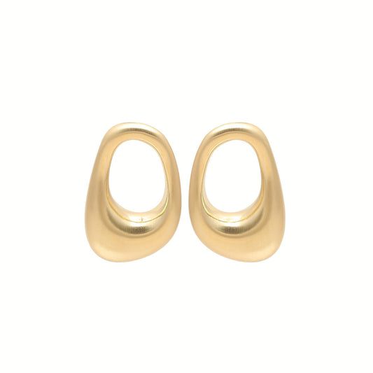 Gold-Plated Abstract Hollow Oval Stud Earrings with Polished Smooth Finish for Minimalist Contemporary Statement Style