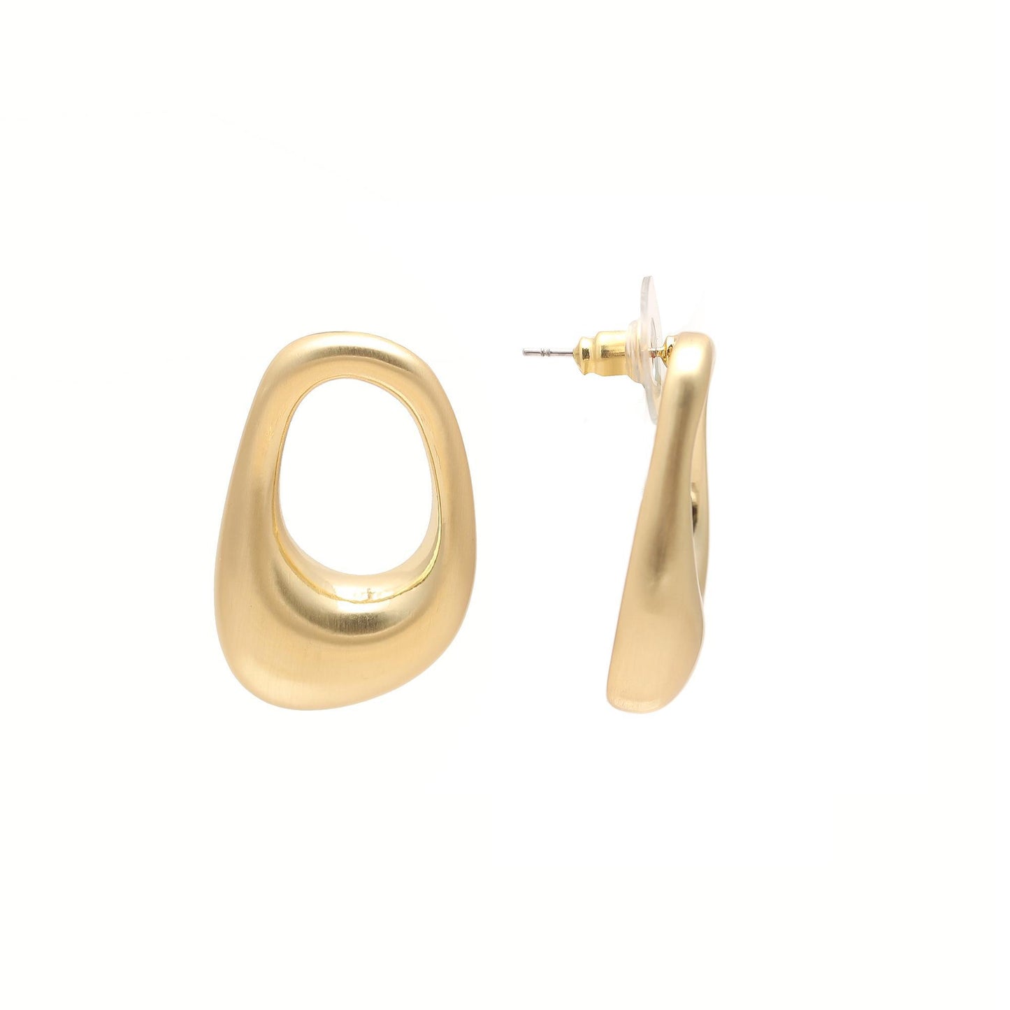 Gold-Plated Abstract Hollow Oval Stud Earrings with Polished Smooth Finish for Minimalist Contemporary Statement Style